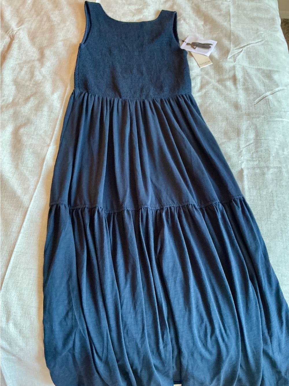 Nation LTD Clementine Pima Cotton Smocked Midi Dress Midnight Navy S - Picture 5 of 16